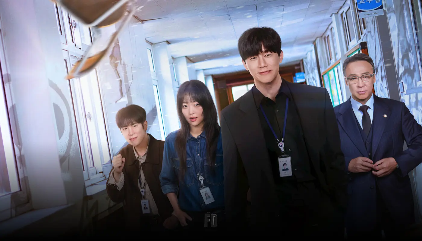 Inspector Na Hwa-jin in action pose at Dehan High School, Teach You a Lesson 2026 Netflix K-drama poster