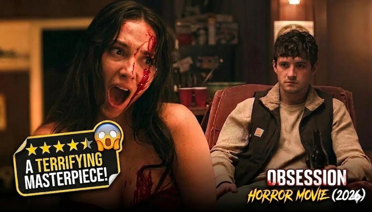 Review of the Obsession movie featuring the main characters and a five-star rating graphic.