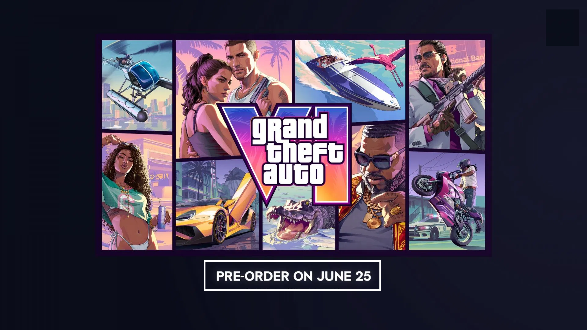 How to pre order GTA 6 with the official Grand Theft Auto VI cover art featuring Jason and Lucia.